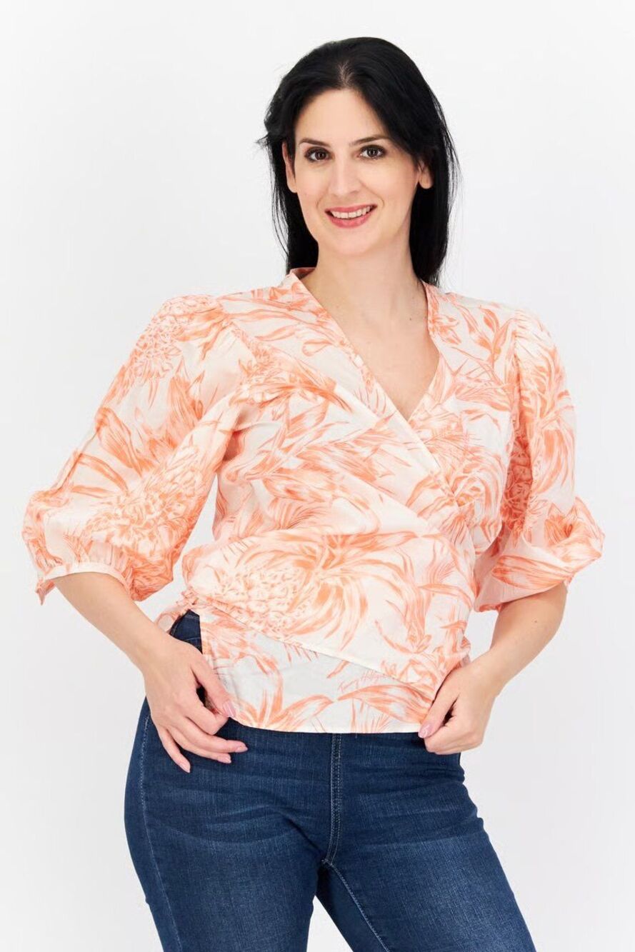 Tommy Hilfiger Pure Cotton Floral Printed Puff Sleeve Wrap Tie Waist Blouse XXL